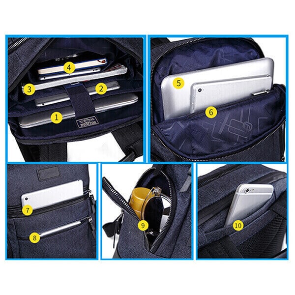 Jean-denim fabric backpack inside structure picture